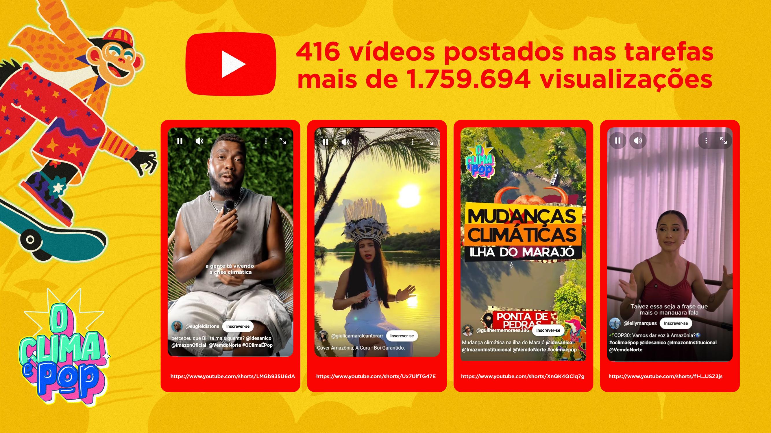 Vídeos curtos publicados pelos criadores nas tarefas de O Clima é POP